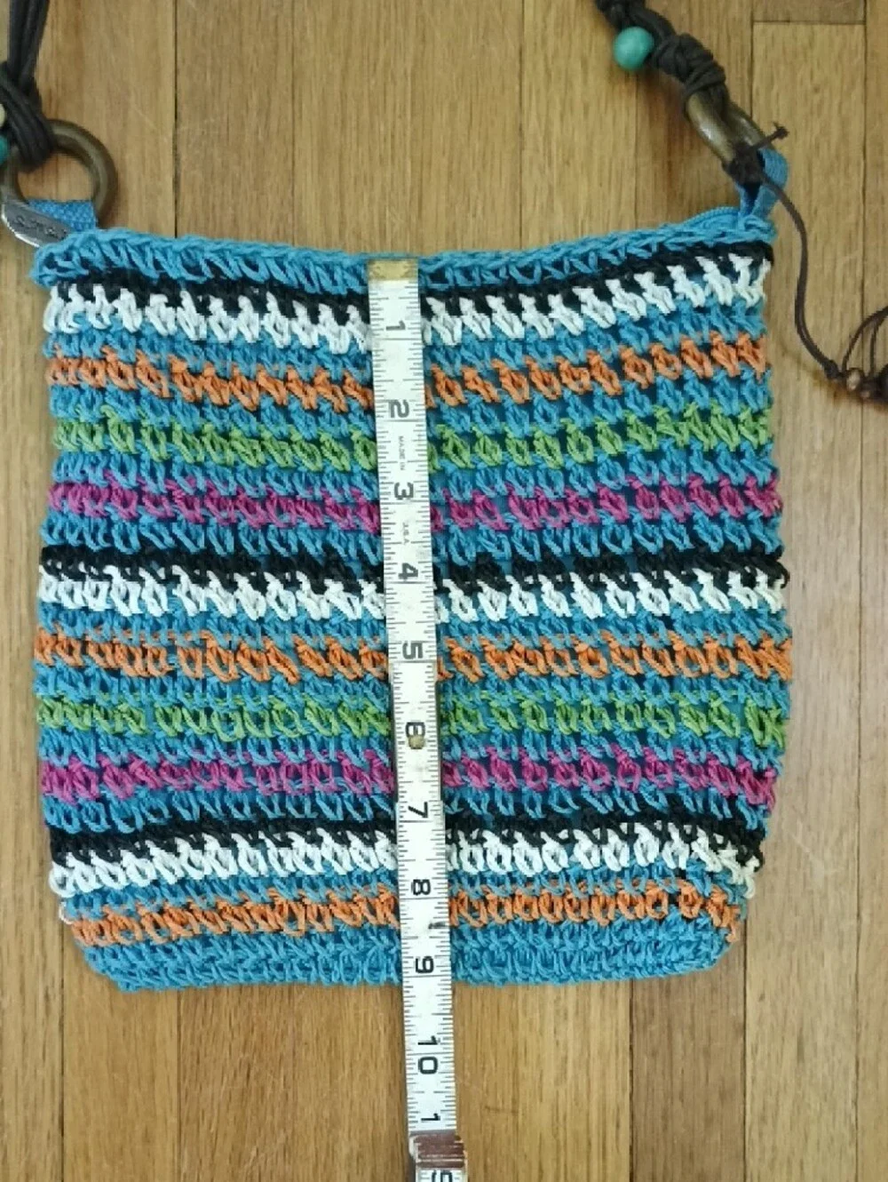 Sun & Sand Woven Multicolor Crossbody Bag with Beaded Strap